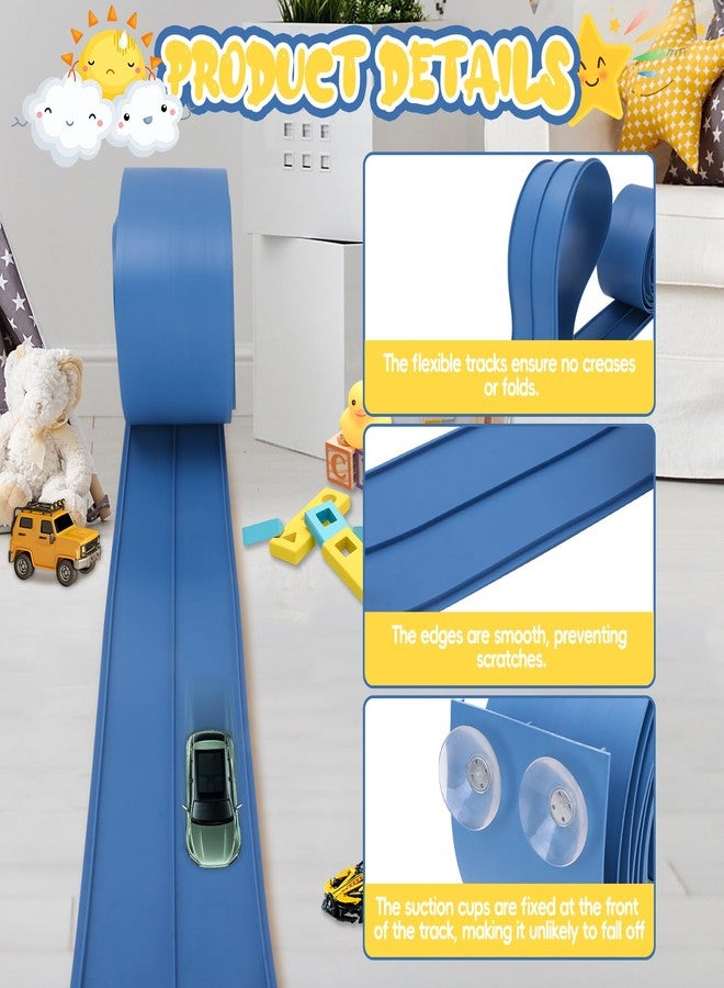 Quini 15 Ft Flexible Race Track for Kids, Hot Wheels, Matchbox Car Track,Car Launcher, Rolls Up Portable Race Track, Suction Cups Compatible, Diecast 1/50th Toy Cars, Cobalt Blue - Image 5